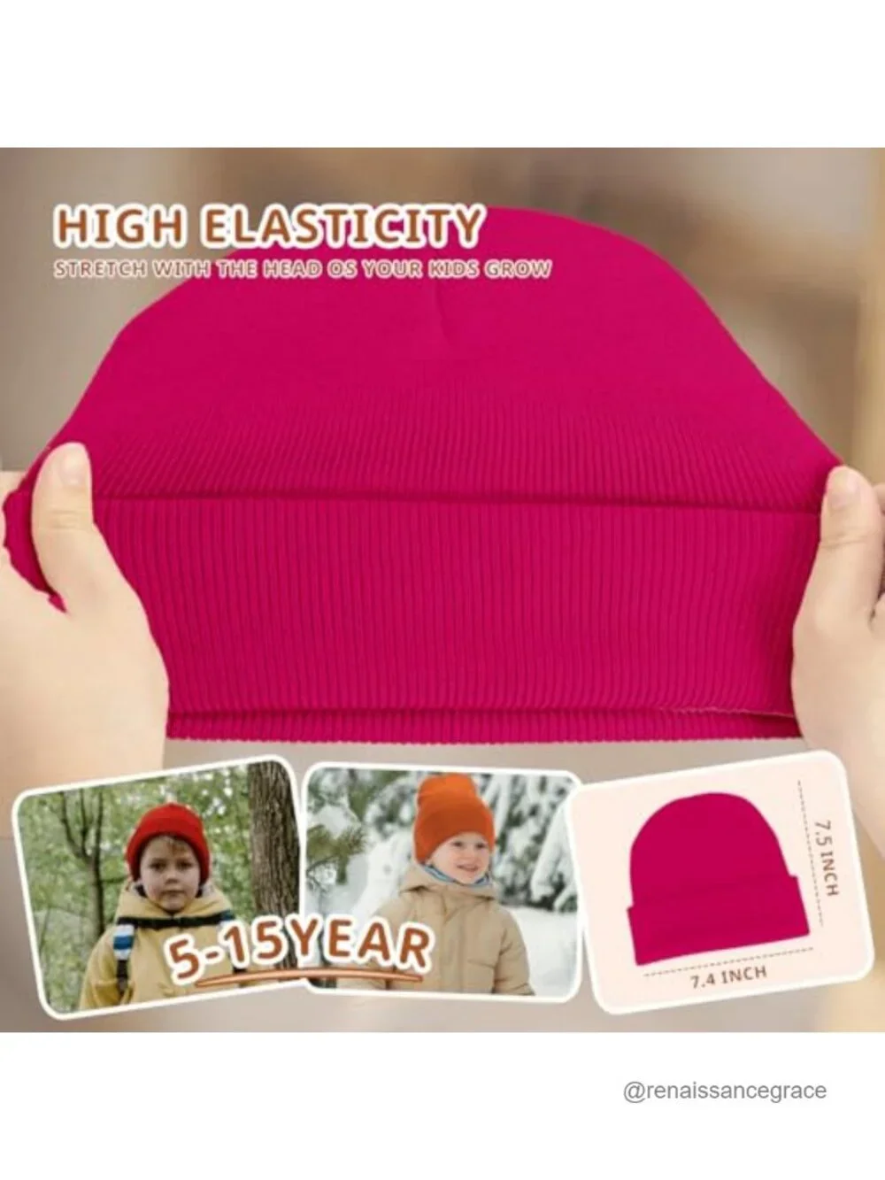 Kids Beanie Winter Hat Boys Girls Cuffed Knit Skull Cap Soft Stretchy